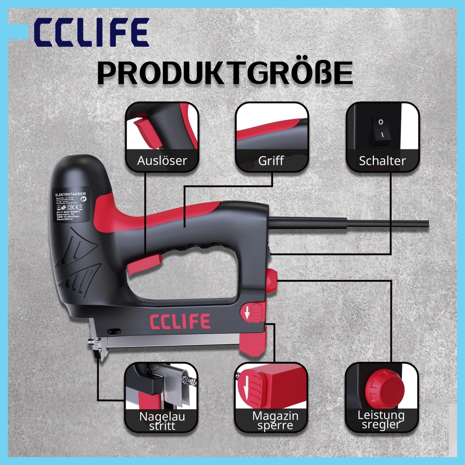 CCLIFE Elektrotacker 30 Schuss/Min. für T- und U-Nägel 15-32 mm mit Tiefenregler_6