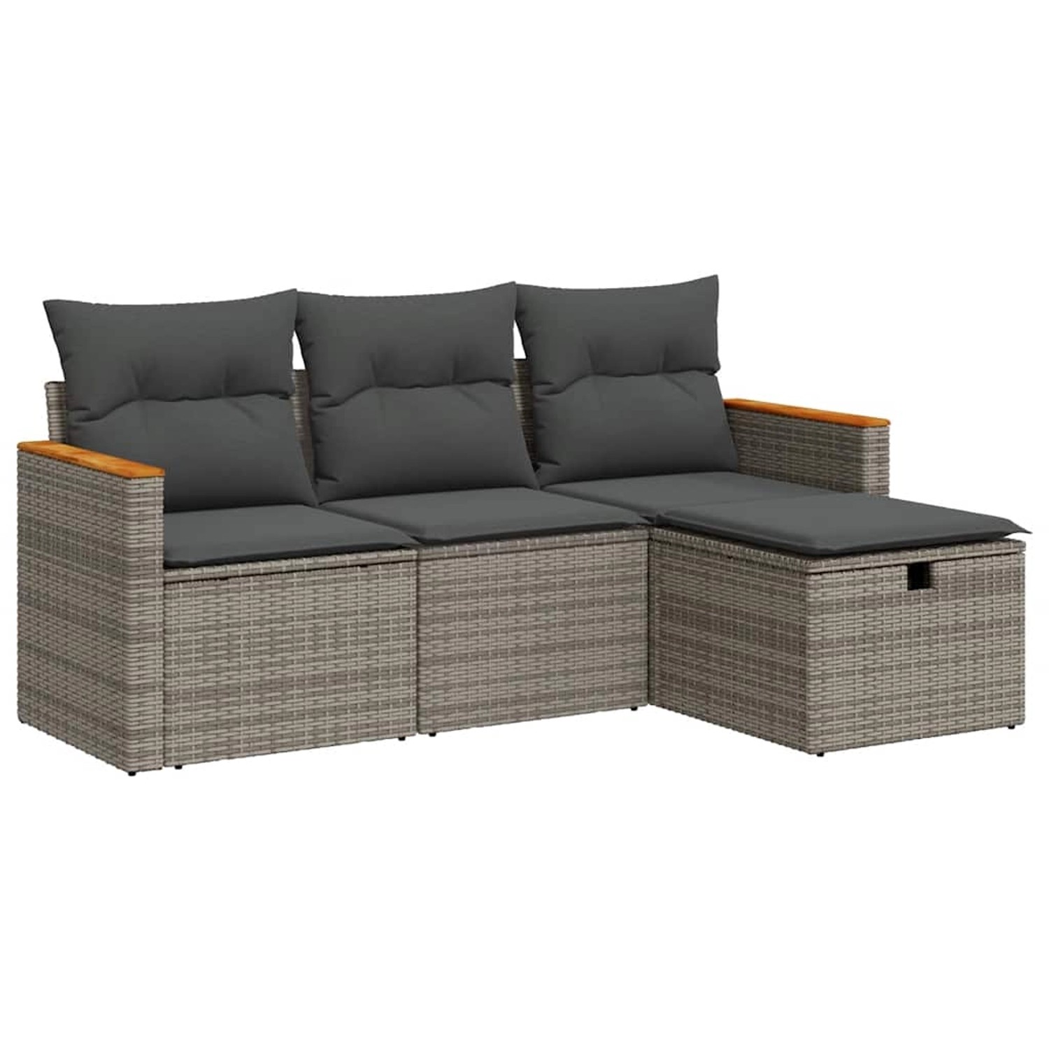 vidaXL 4-Tlg Garten-Sofagarnitur mit Kissen Grau Poly Rattan 3325896