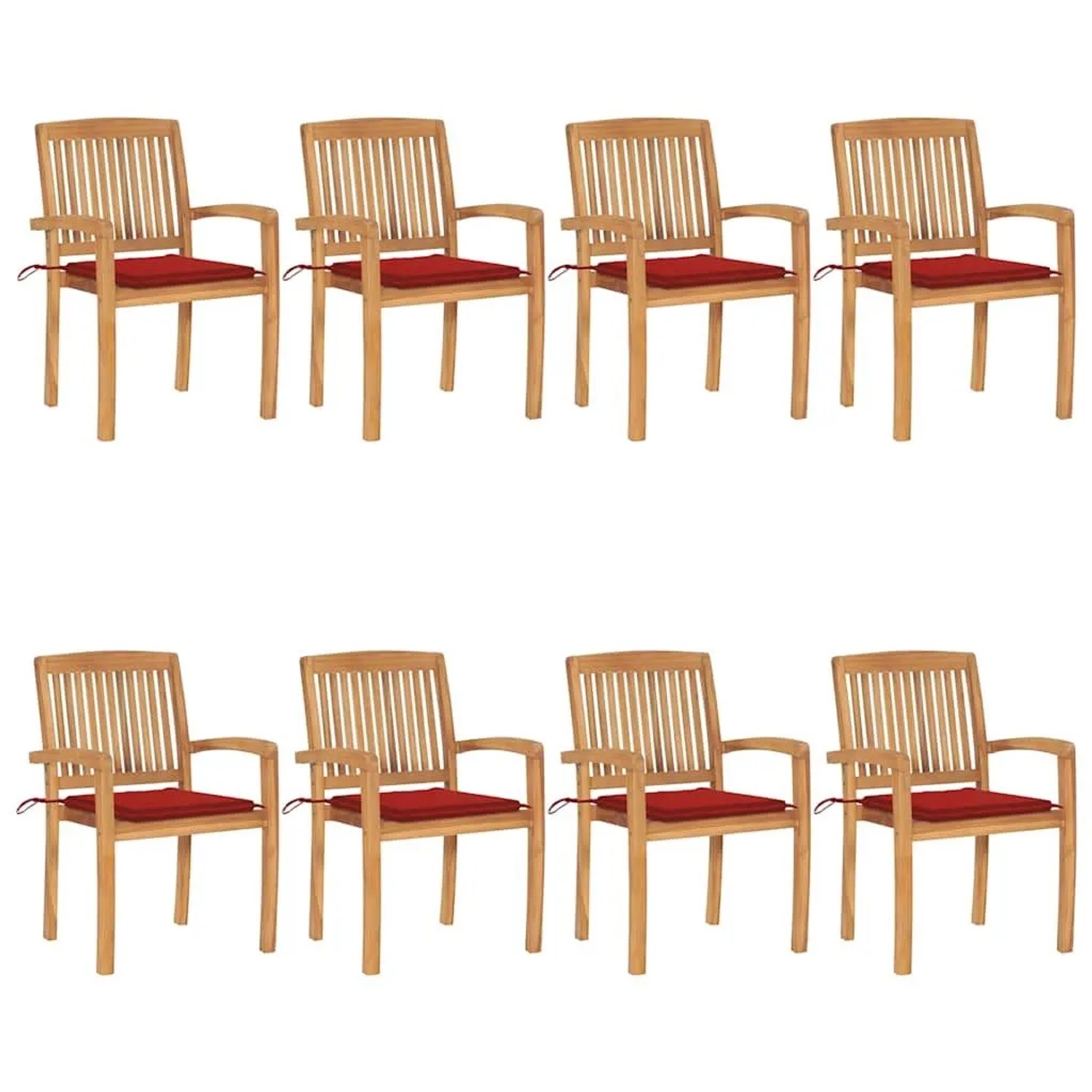 vidaXL Stapelbare Gartenstühle mit Kissen 8 Stk Massivholz Teak 3073246