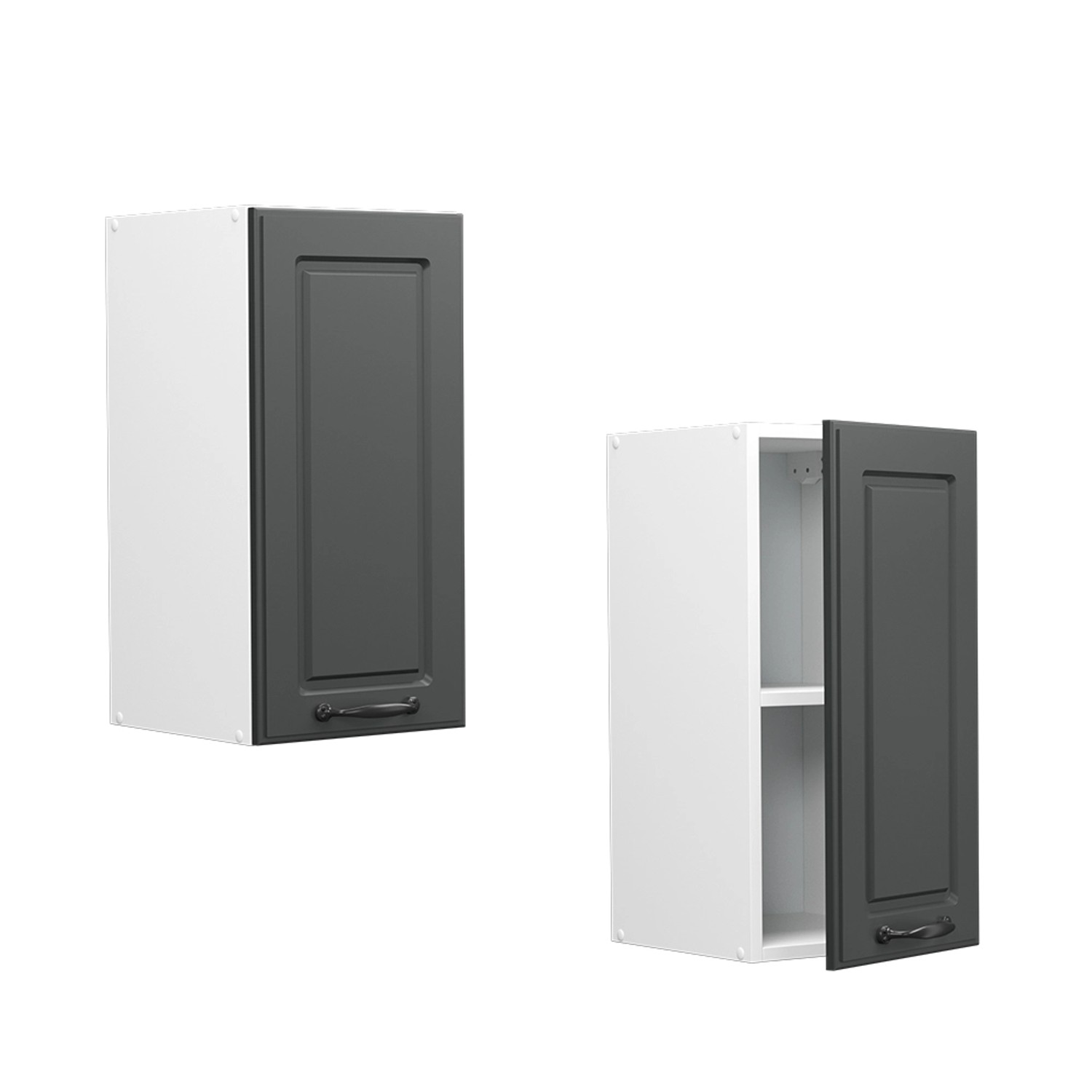 Vicco Hängeschränke R-Line, anthrazit/weiß, 30 cm, Landhausstil. Küchenschrank mit Tür geschlossen und geöffnet.