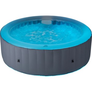 Runder MSpa Lite Glow Max AirJet Whirlpool mit blauer LED-Beleuchtung und Hydromassage.
