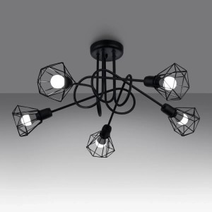 Schwarzer Sollux Lighting Kronleuchter Artemis5S im Loft-Design mit 5 Leuchten. Ideal als Lampe & Leuchte.