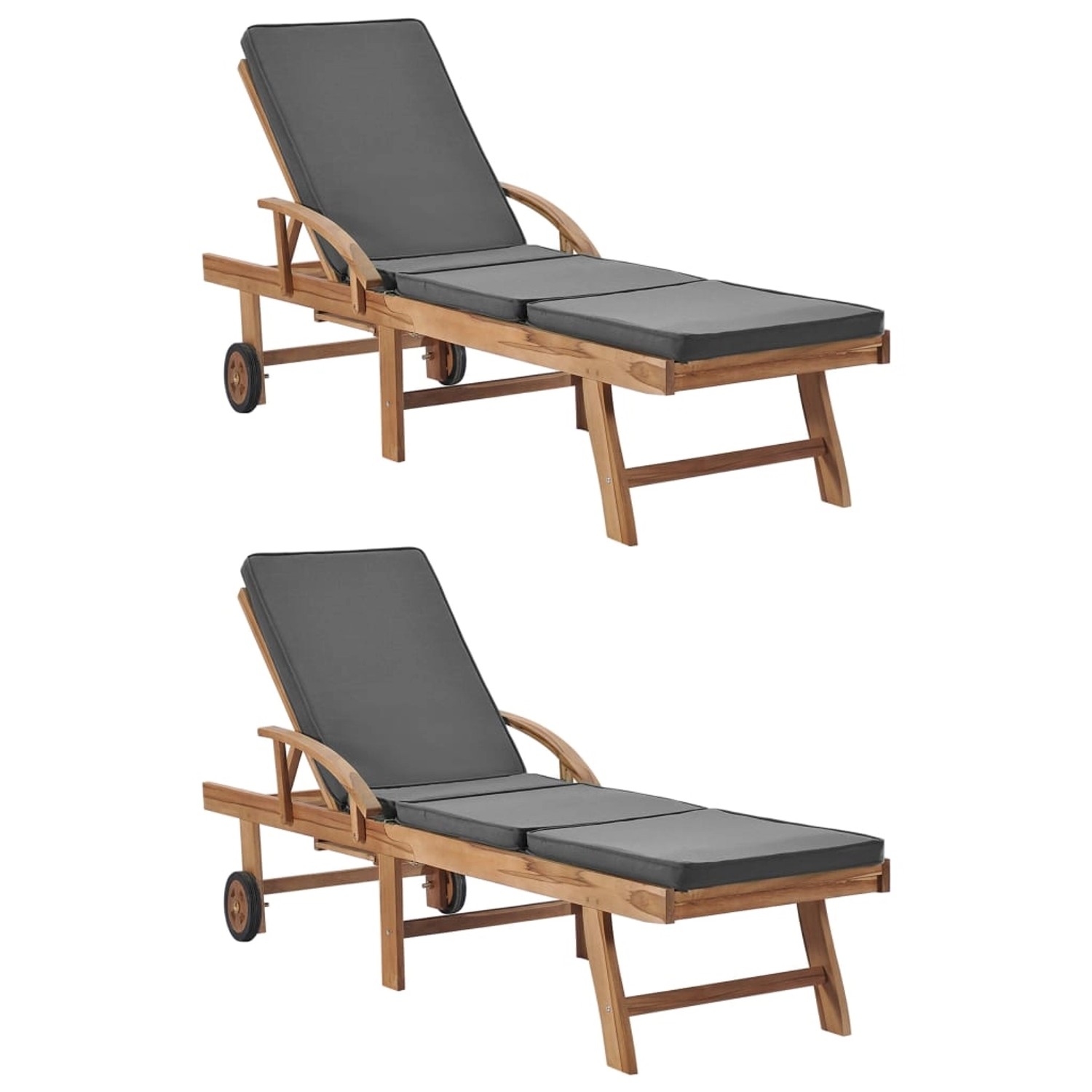 vidaXL Sonnenliegen mit Auflagen 2 Stk Massivholz Teak Dunkelgrau 3054634
