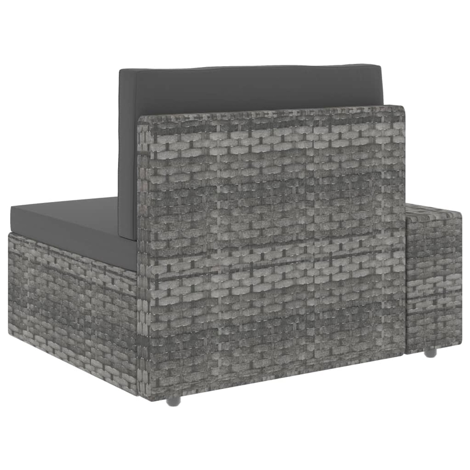 Graues vidaXL Garten-Lounge-Set aus Polyrattan, 6-teilig. Modulares Sofa mit anthrazitfarbenen Kissen.