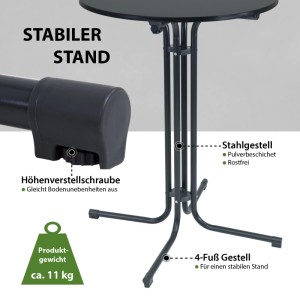 Klappbarer Stehtisch von TRUTZHOLM, Ø 80 cm, anthrazitfarbenes Stahlgestell, ideal für Partys und Events.