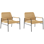 Beliani Sessel (2er Set) in Beige/Natur mit schwarzem Metallgestell für den Garten.