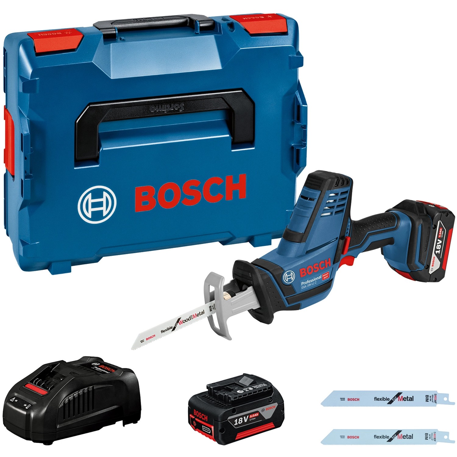 Bosch Professional Akku-Säbelsäge GSA 18V-LI C mit 2x Akku 5.0Ah & GAL in L-Boxx