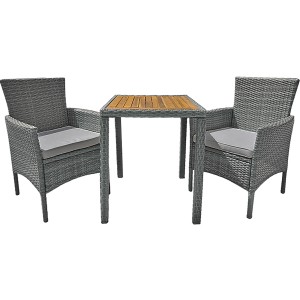 3-teiliges Balkon-Set Dakota von Garden Pleasure in Hellgrau mit Tisch und zwei Stühlen.