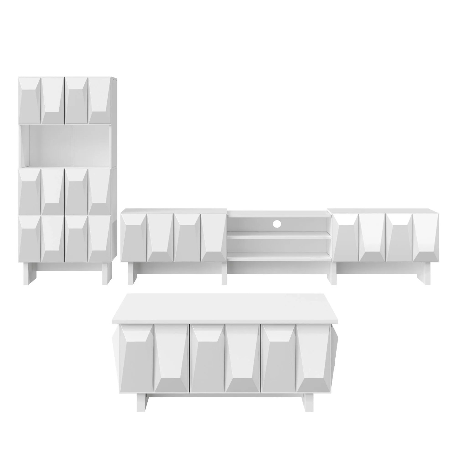 Merax Wohnzimmermöbel Set TV Lowboard Vitrine Couchtisch 3D Front