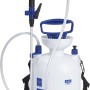 LUX Drucksprüher Classic 3 l, weißer Behälter mit blauem Griff, Düse und Tragegurt.