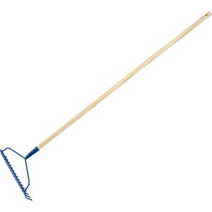 LUX Bügelrechen mit 16 Zinken, blau, mit Holzstiel. Ideal zum Einebnen und Rechen im Garten.