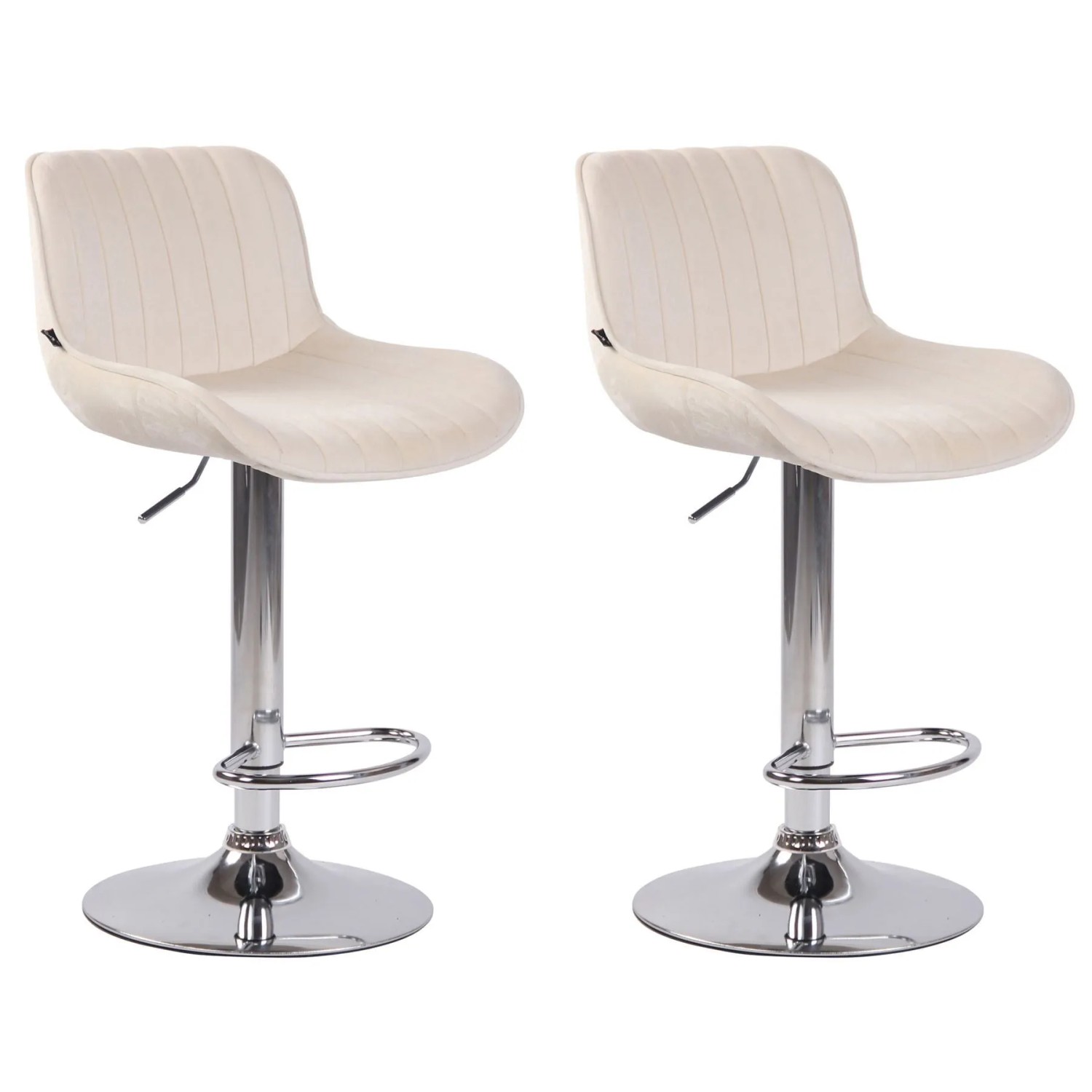 CLP 2er Set Barhocker Lentini Samt Creme/Chrom