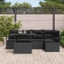 Schwarzes 6-tlg. vidaXL Garten-Sofa-Set aus Poly Rattan mit Tisch und Stauraum.