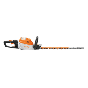 Stihl Akku-Heckenschere HSA 140 R in Orange-Grau. Leistungsstarkes Gartengerät für präzisen Heckenschnitt.