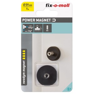 Fix-o-moll Topfmagnet, gummiert, mit Gewinde, 31mm Durchmesser. Haushaltshelfer für flexible Befestigung.