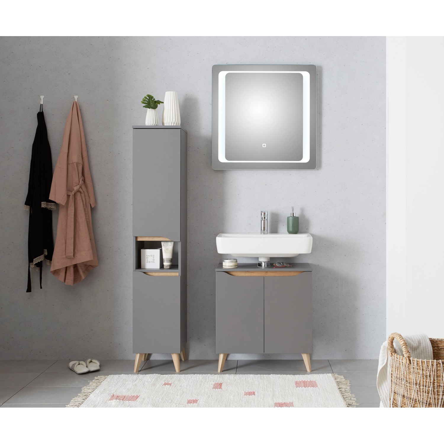 Pelipal Bad-Hängeschrank Quickset 357, 30 cm breit, grauer Badschrank mit Stauraum und zwei Einlegeböden.