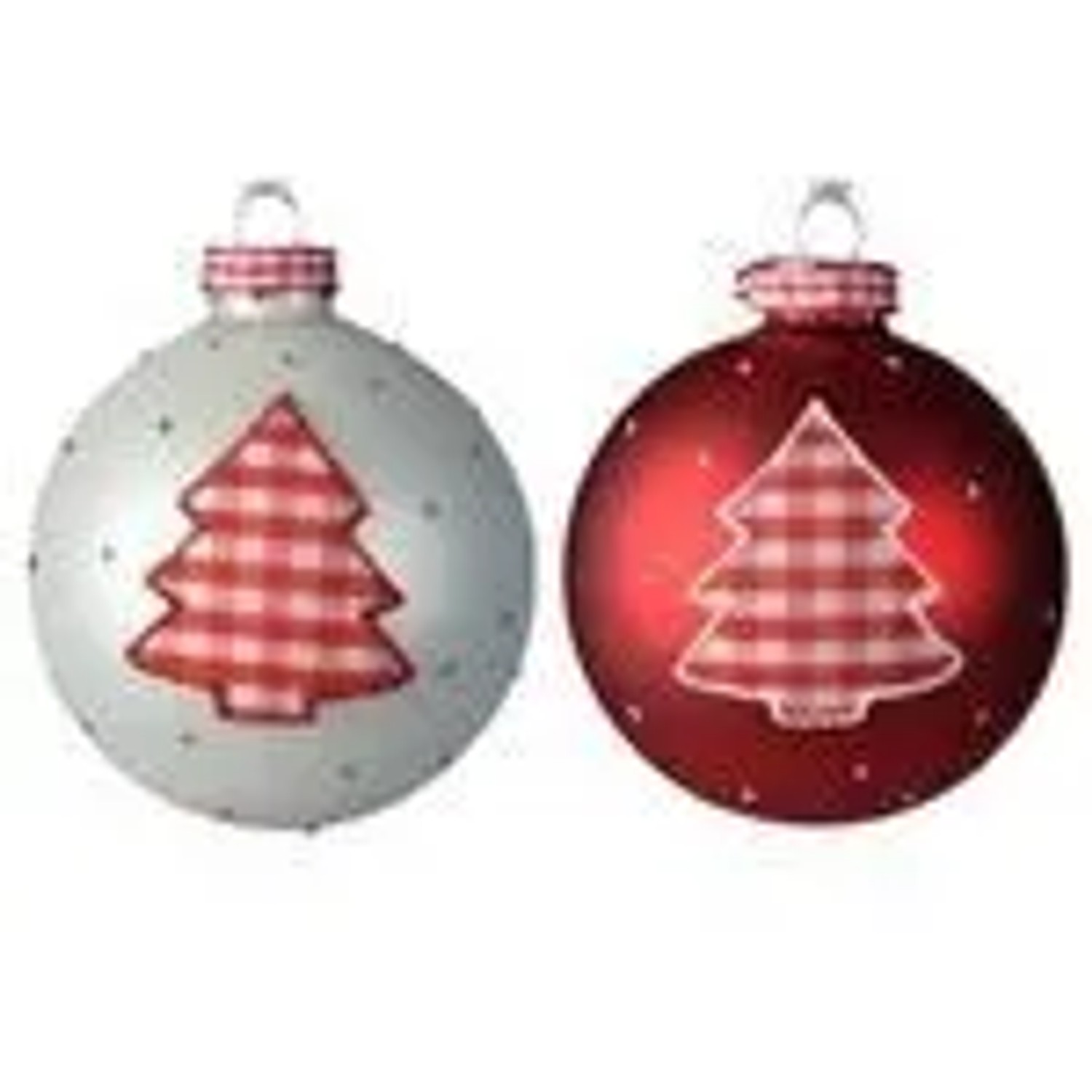 Kaemingk Glaskugel Mit Weihnachtsbaum Stoff Karo Weihnachtskugel Baumschmuck 2 er Set