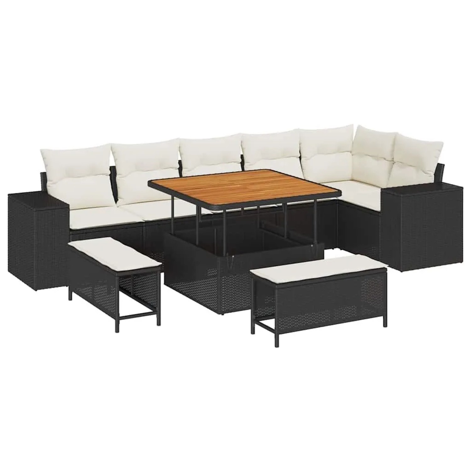 vidaXL Gartensofa-set mit Kissen 9-Tlg Schwarz und Creme Poly-Rattan 336396 günstig online kaufen