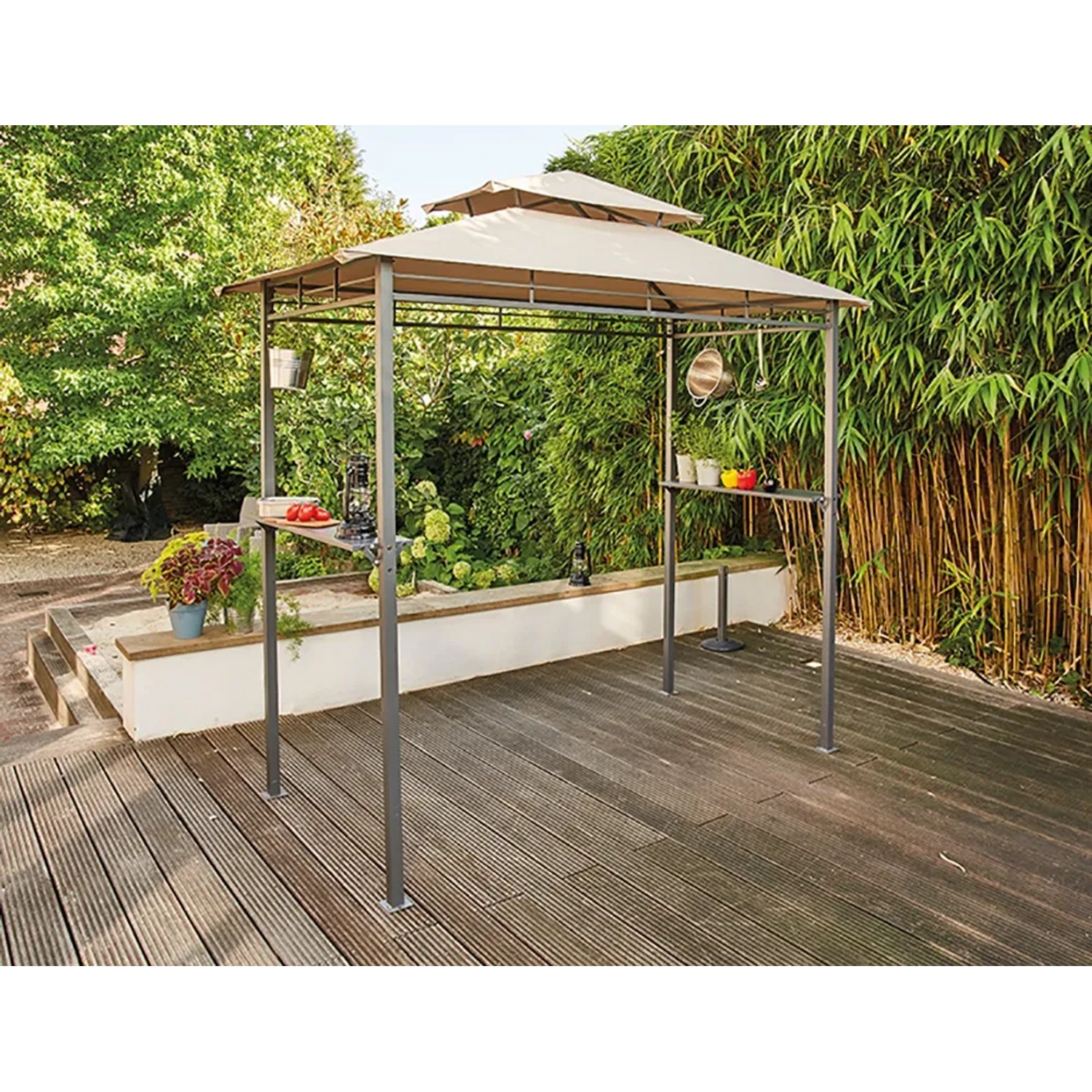 Siena Garden BBQ Pavillon, taupe, 244x127cm, mit Ablagen für Grillzubehör.