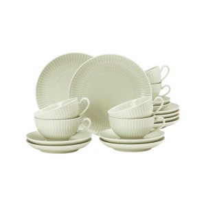 Seltmann Weiden Amina Teeservice, 18-teilig, Seladon. Geschirr-Set mit Tassen, Untertassen und Tellern.