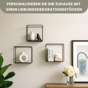 BERLINLODGE Wandregal Metall 3er Set Schwarz Schweberegal 3-Teiliges Hängeregal Würfelregal Schrankregal Wanddeko Und Ablage Schwarz