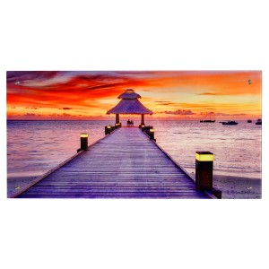 MCW Glasbild T114 50x100cm mit Steg-Motiv und Sonnenuntergang für die Wanddekoration.