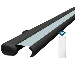 Elektrische Kassettenmarkise in Anthrazit mit Fernbedienung. Markise für den Sonnenschutz im Garten oder auf der Terrasse.