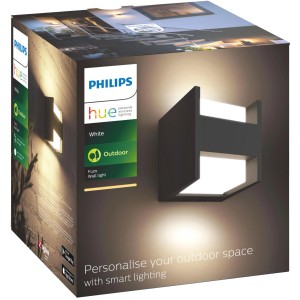 Verpackung der Philips Hue LED-Wandleuchte Fuzo, quadratisch, schwarz, 1160 lm, für den Außenbereich.
