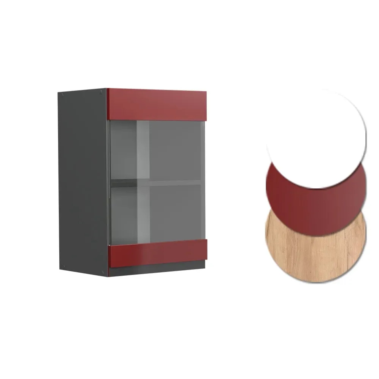 Vicco Küchenglasschrank R-Line, rot/anthrazit, 40 cm, Glashängeschrank für die Küche.