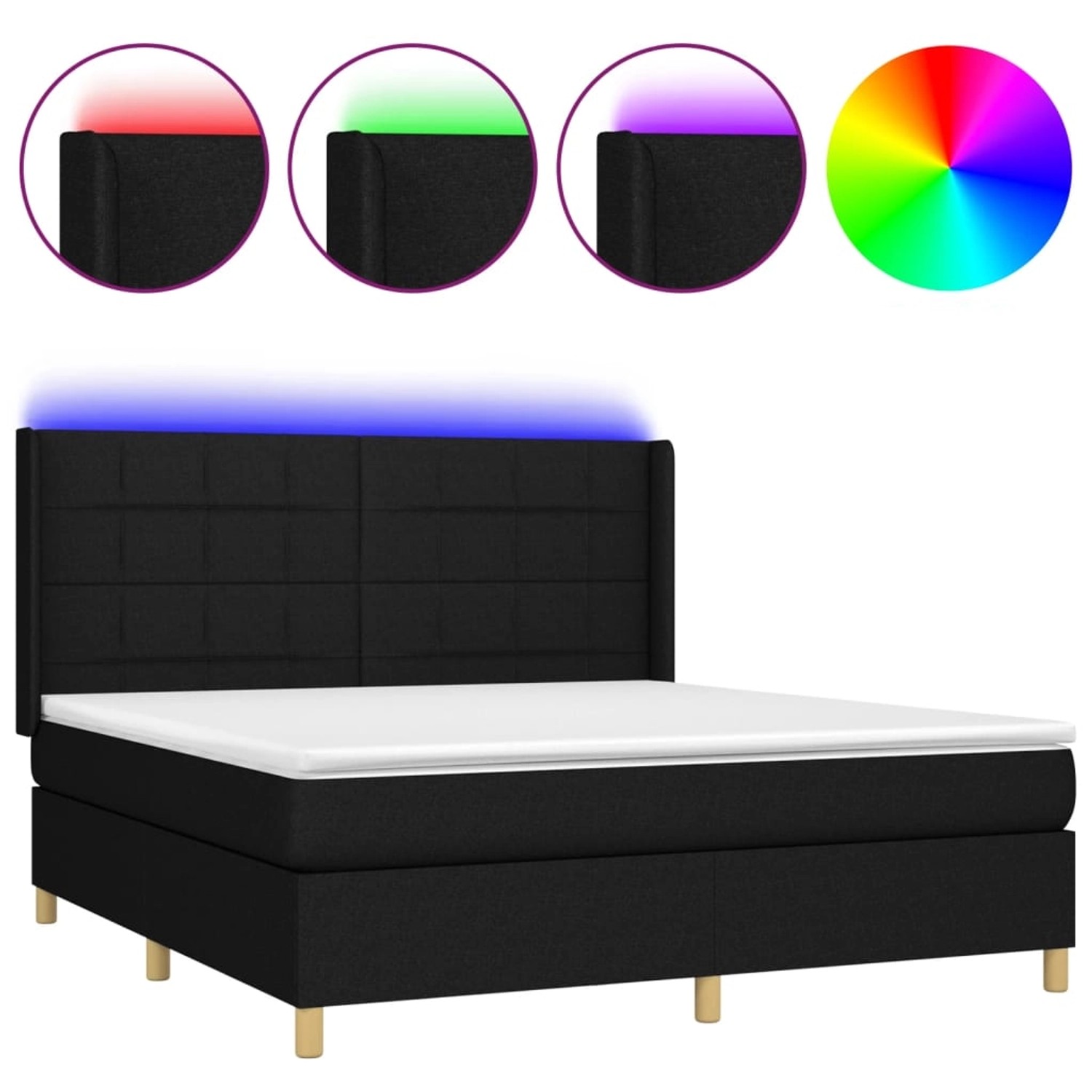 vidaXL Boxspringbett mit Matratze & LED Schwarz 160x200 cm Stoff 3138887 günstig online kaufen