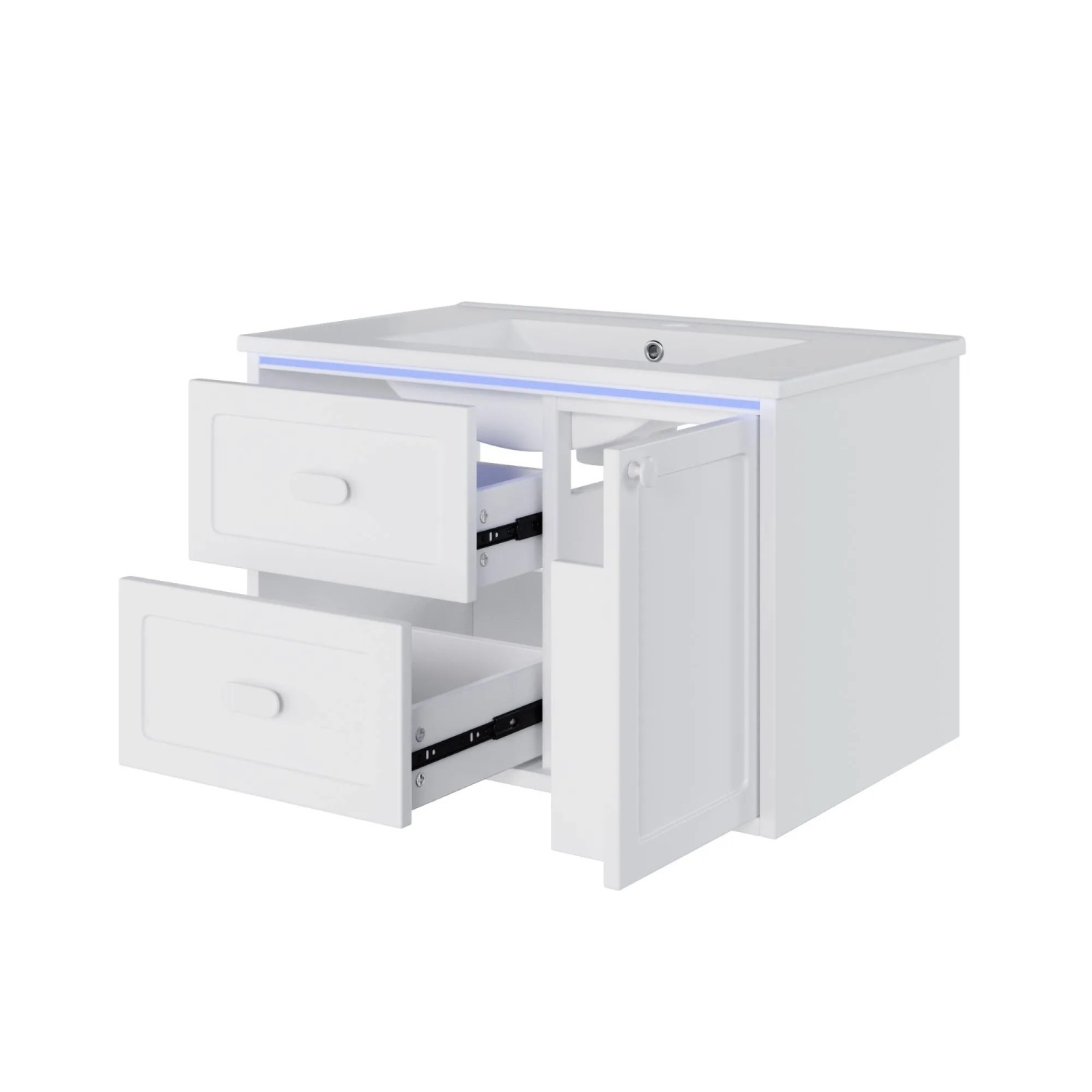 PXloue Waschtisch mit Unterschrank 76 cm Wandhängend Badmöbel Set Keramik Waschbecken LED Sensor Licht Weiß