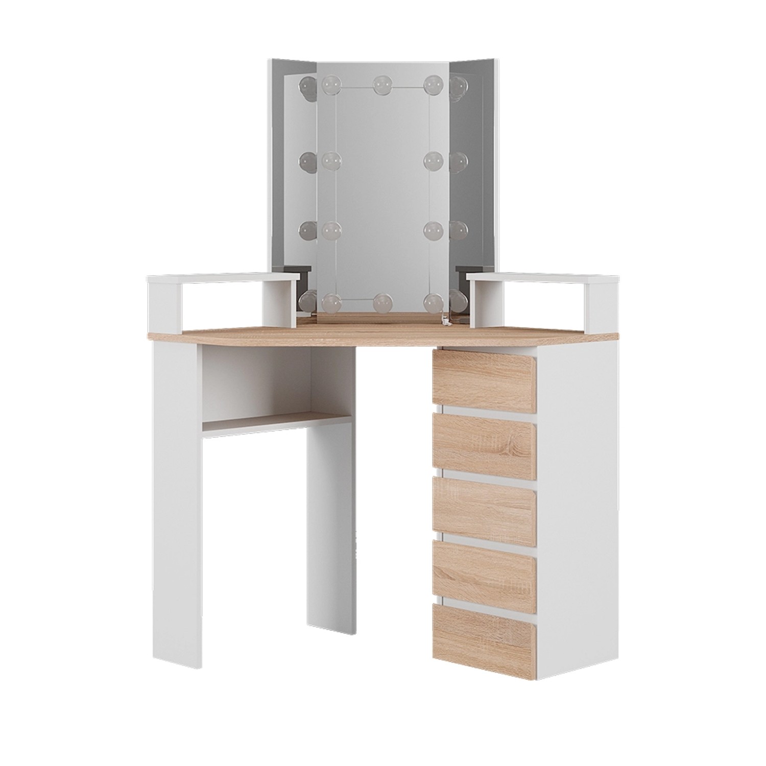 Vicco Eckschminktisch Tilda Weiß/Sonoma/Sonoma 113.3 cm mit LED Beleuchtung günstig online kaufen
