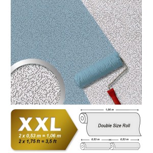 Überstreichbare Vliestapete Rauhfaser mit Putzmuster, weiß, XXL-Rolle. Ideal zum individuellen Gestalten von Wänden.