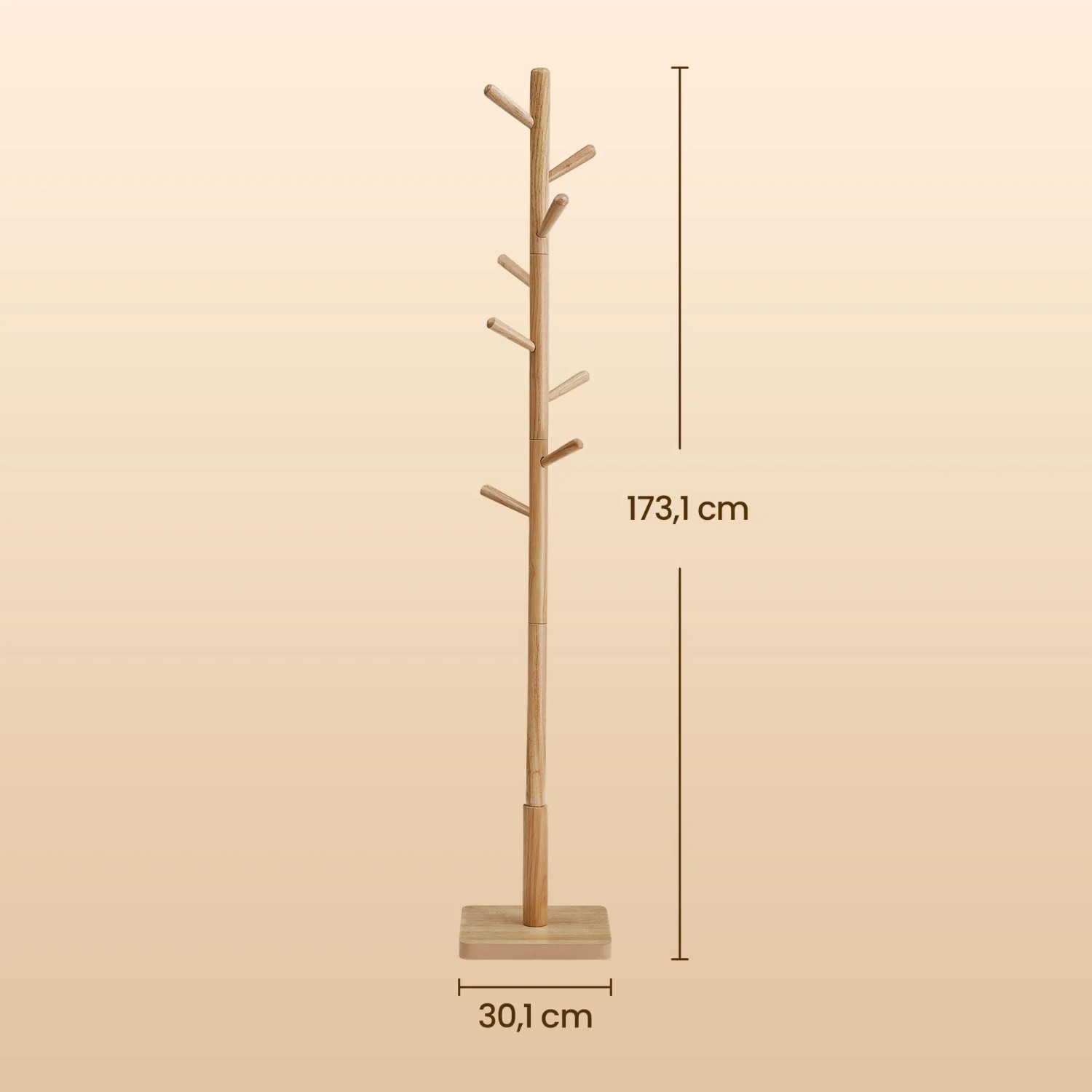 Songmics Kleiderständer Andi, Naturholz, 8 Haken, 175 cm hoch. Moderner Herrendiener für Jacken und mehr.