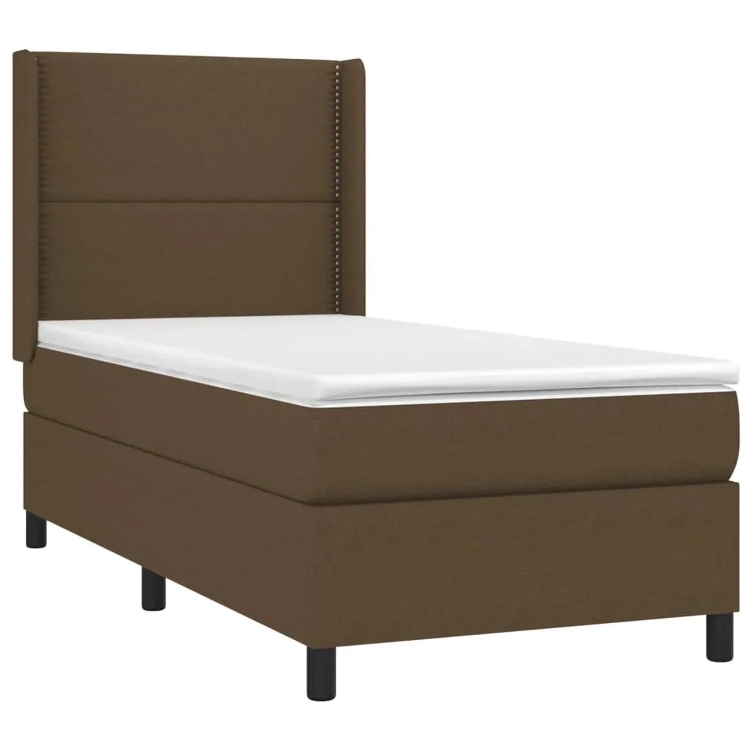 Dunkelbraunes vidaXL Boxspringbett 90x190 cm mit Matratze und Kopfteil.