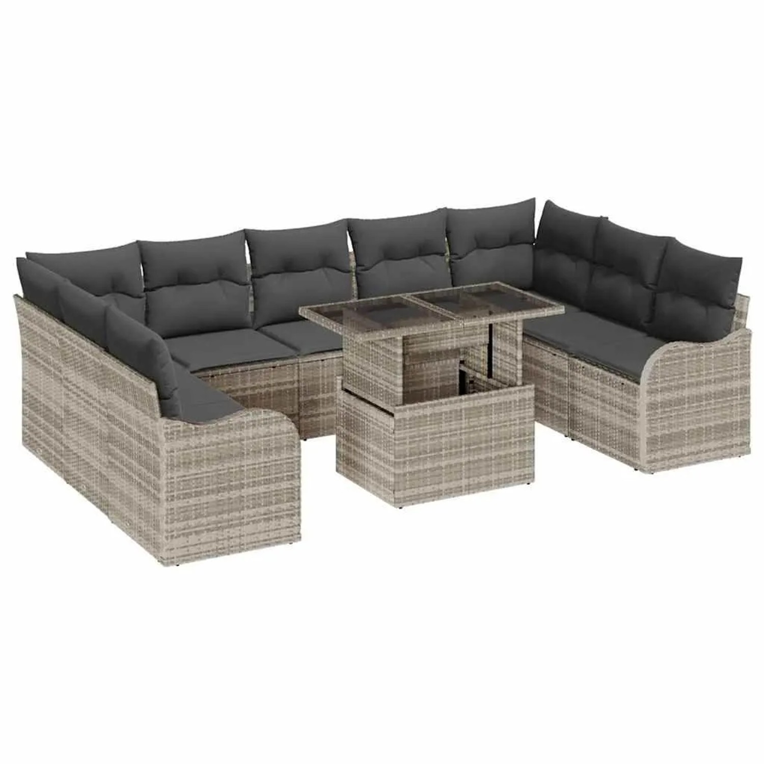 vidaXL Gartensofa-set mit Kissen 10-Tlg Hellgrau Poly-Rattan 3357265 günstig online kaufen