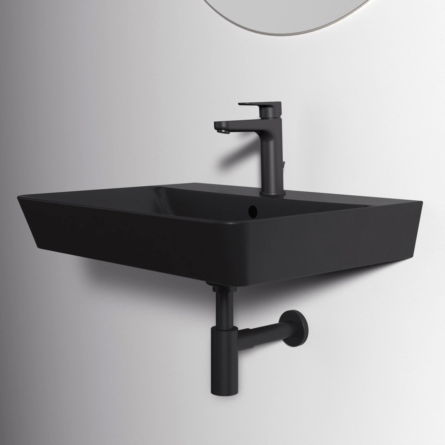 Schwarzer Ideal Standard Connect Air Waschtisch 60x46 cm mit Armatur und Überlauf.