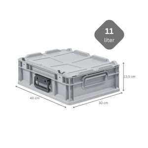 Graue Eurobox NextGen Portable, 11 Liter, mit Tragegriffen und Deckel. Stapelbarer Transportbehälter.