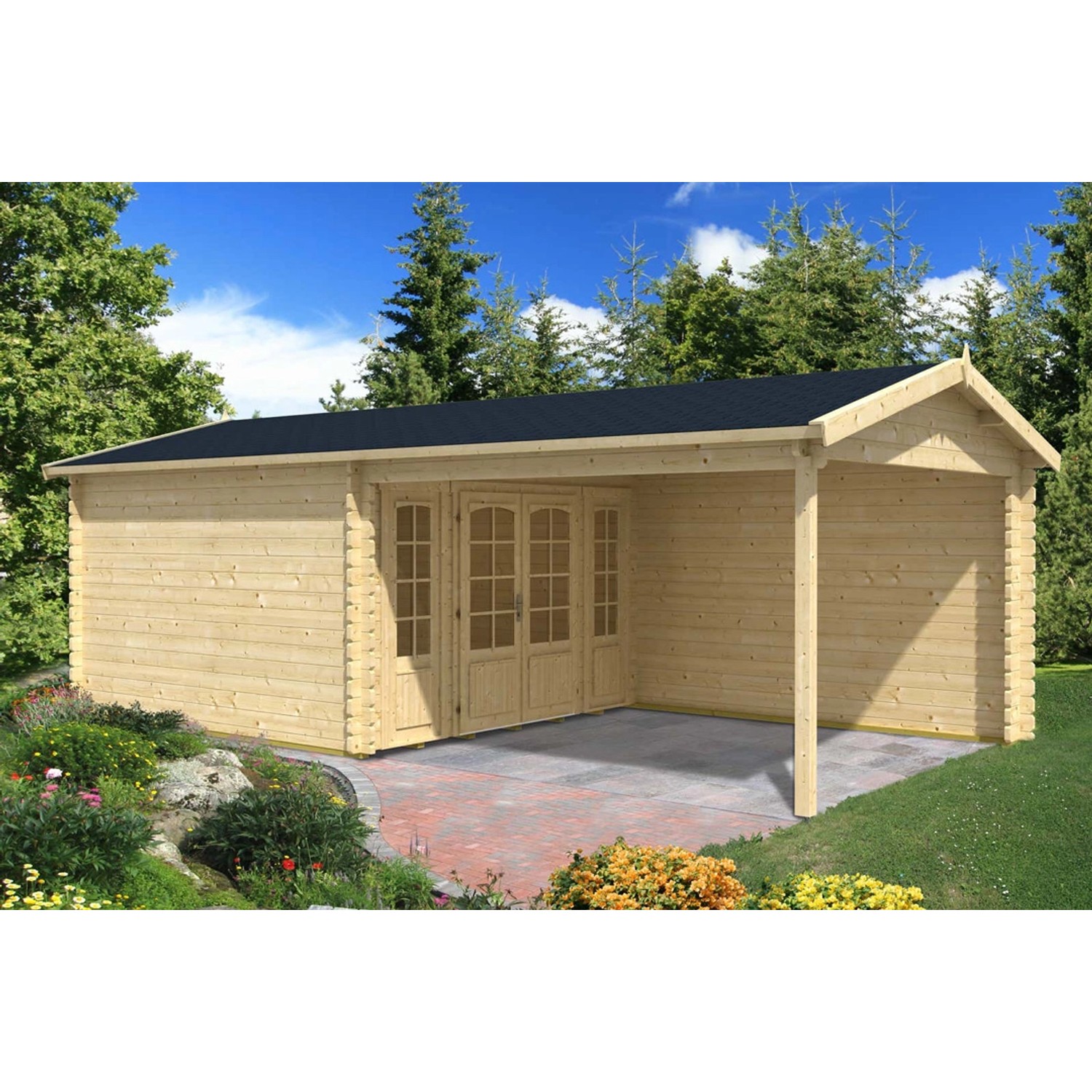 Finntherm Gartensauna Freiburg-44 ISO Pinie 756 cm x 399 cm