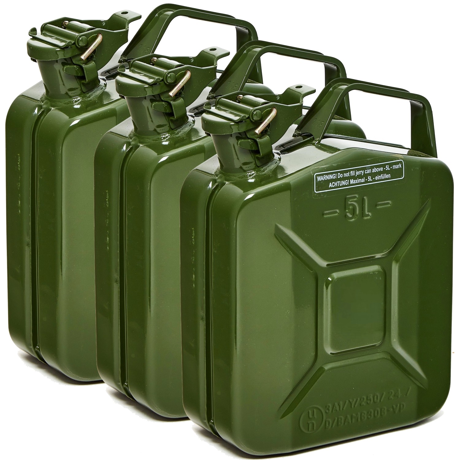 BW Kraftstoffkanister Metall Benzinkanister 3x 5 Liter Olivgrün RAL 6003 TÜV-geprüft und UN-Zulassung Made in Europe