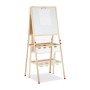 Relaxdays Kinder Standtafel aus Holz, höhenverstellbar, mit Whiteboard, Kreidetafel und bunten Bechern.
