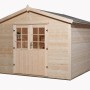 Weka Holz-Gartenhaus Ravenna C, naturbelassen, mit Satteldach und Doppeltür mit Lichtausschnitten.