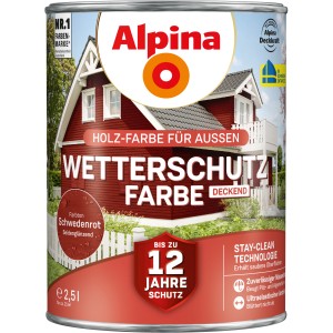 Alpina Wetterschutzfarbe Schwedenrot, 2,5l Dose. Wetterschutzfarbe für Fassaden, Zäune und Gartenhäuser.