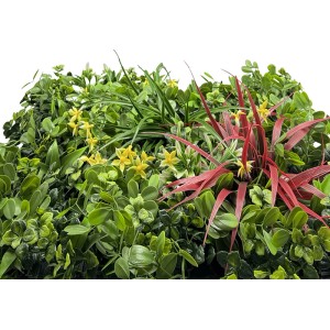 Dekor-Paneel JanglModular Flora mit grünen Blättern, gelben Blüten und roten Akzenten für Wandgestaltung.