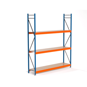 PROREGAL Industrie Weitspannregal Lagerregal MAXIMUS PRO Grundregal HxBxT 300x250x60cm 3 Spanplatten-Fachboden Fachlast 530kg Blau/Orange
