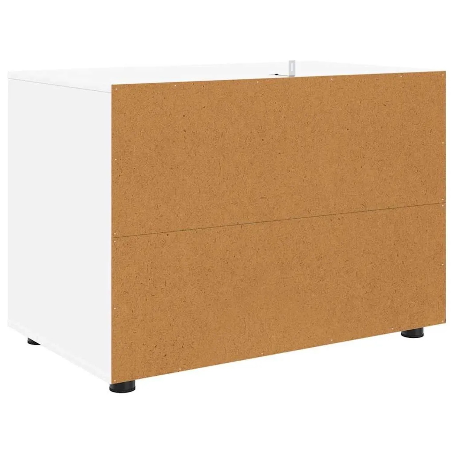 Weißer vidaXL Aufbewahrungsschrank aus Holzwerkstoff, Rückseite braun, mit schwarzen Füßen. Ideal für Wohnzimmer.
