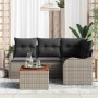 Graues 5-teiliges vidaXL Garten-Sofa-Set aus Poly Rattan mit Tisch und Stauraum.