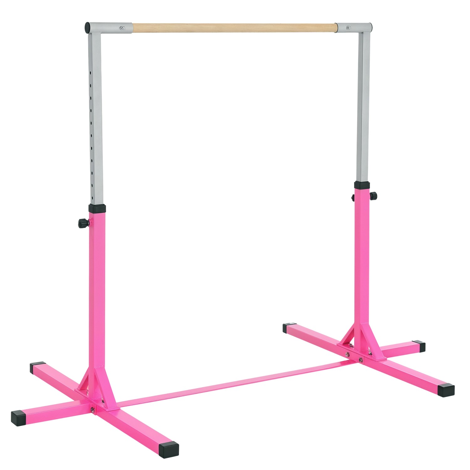 HOMCOM Gymnastik-Turnreck Stahl Buchenholz Rosa 194B x 121T x 92-150H cm