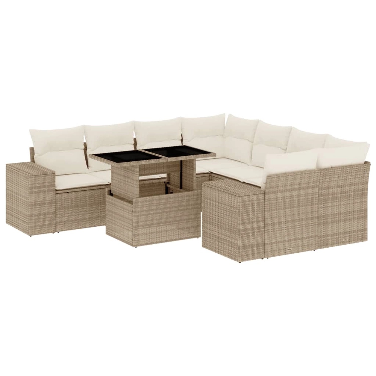 vidaXL 9-Tlg Garten-Sofagarnitur mit Kissen Beige Poly Rattan 3269058 günstig online kaufen