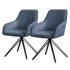 ML-Design 2er Set Polsterstühle, blaues Textil, drehbar, mit schwarzem Metallfuß.